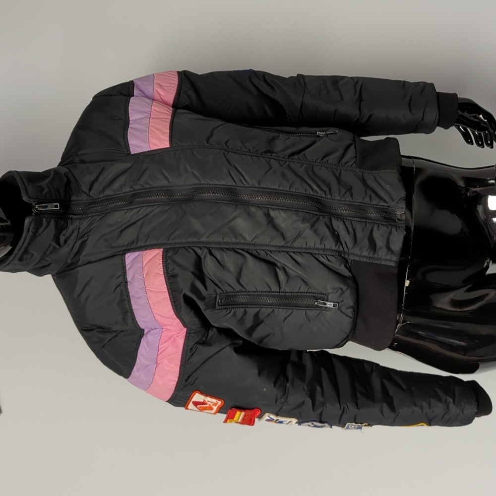 Vintage winter jacket Alpine Designs 14 Black Puffy Coat with patches